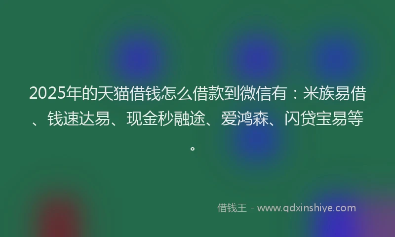 2025年的天猫借钱怎么借款到微信有：米族易借、钱速达易、现金秒融途、爱鸿森、闪贷宝易等。
