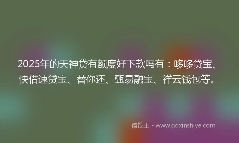 2025年的天神贷有额度好下款吗有：哆哆贷宝、快借速贷宝、替你还、甄易融宝、祥云钱包等。