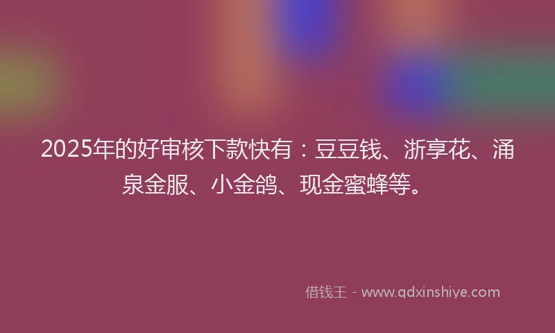 2025年的好审核下款快有：豆豆钱、浙享花、涌泉金服、小金鸽、现金蜜蜂等。