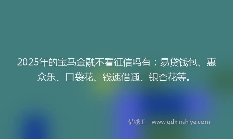 2025年的宝马金融不看征信吗有：易贷钱包、惠众乐、口袋花、钱速借通、银杏花等。