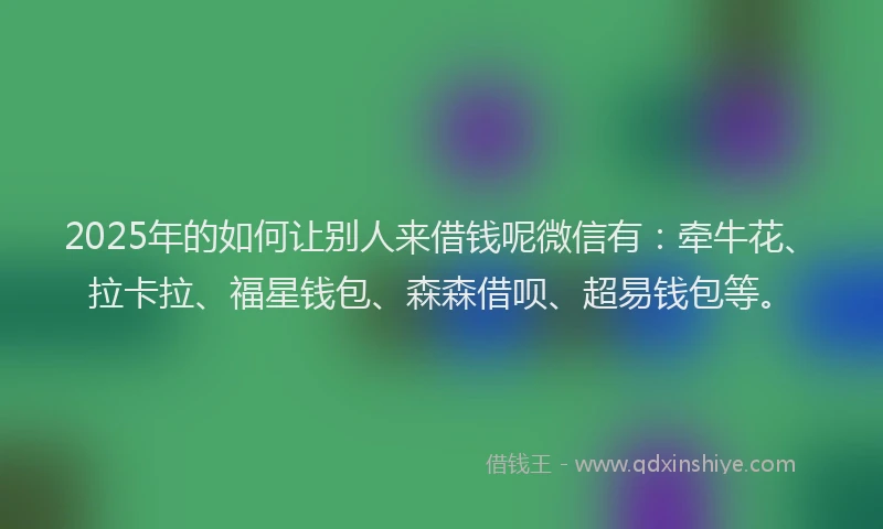 2025年的如何让别人来借钱呢微信有：牵牛花、拉卡拉、福星钱包、森森借呗、超易钱包等。