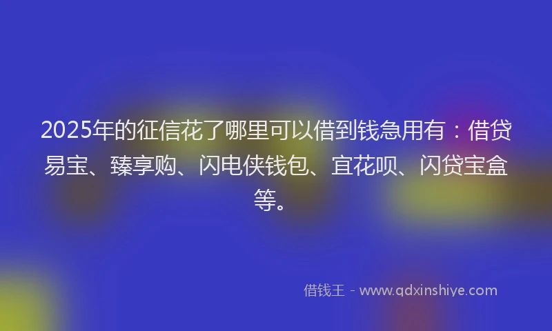 2025年的征信花了哪里可以借到钱急用有：借贷易宝、臻享购、闪电侠钱包、宜花呗、闪贷宝盒等。
