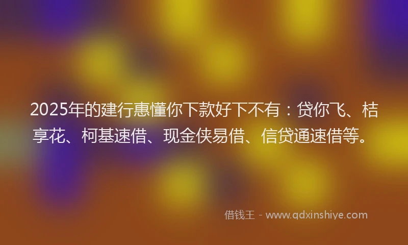 2025年的建行惠懂你下款好下不有：贷你飞、桔享花、柯基速借、现金侠易借、信贷通速借等。