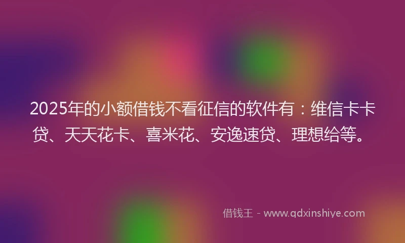 2025年的小额借钱不看征信的软件有：维信卡卡贷、天天花卡、喜米花、安逸速贷、理想给等。