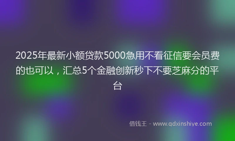 2025年最新小额贷款5000急用不看征信要会员费的也可以，汇总5个金融创新秒下不要芝麻分的平台
