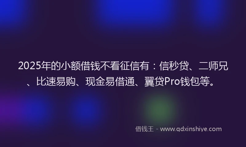 2025年的小额借钱不看征信有：信秒贷、二师兄、比速易购、现金易借通、翼贷Pro钱包等。