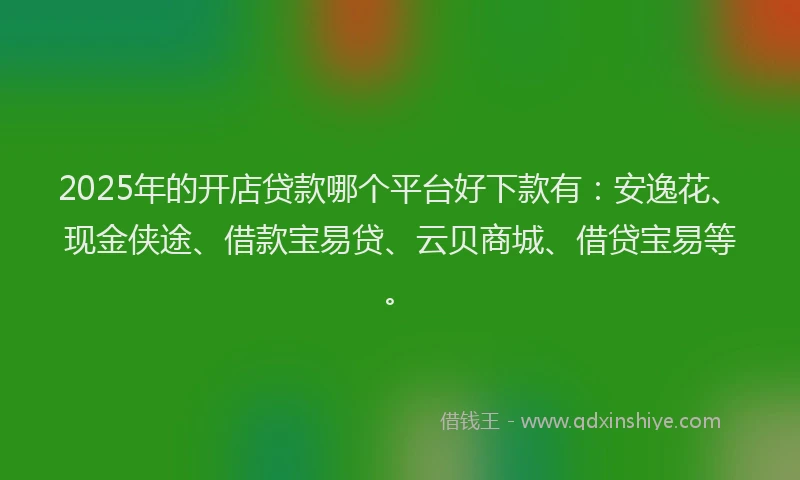 2025年的开店贷款哪个平台好下款有：安逸花、现金侠途、借款宝易贷、云贝商城、借贷宝易等。