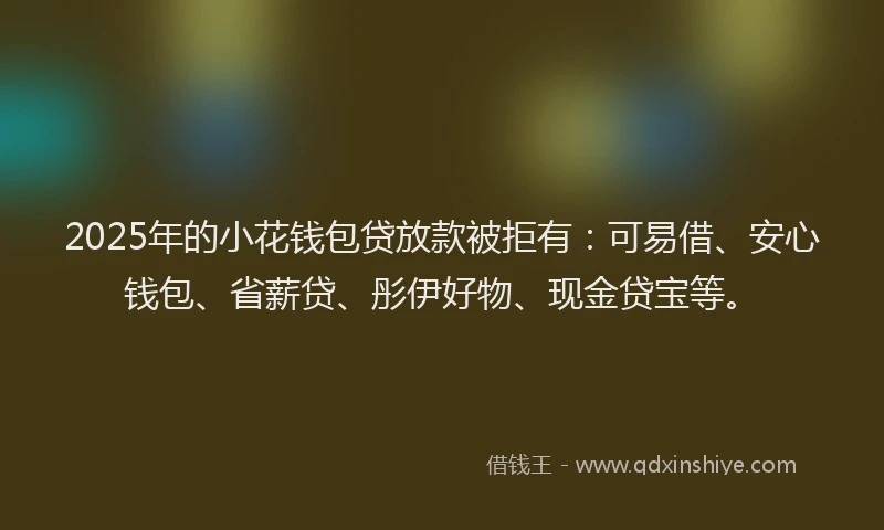 2025年的小花钱包贷放款被拒有：可易借、安心钱包、省薪贷、彤伊好物、现金贷宝等。