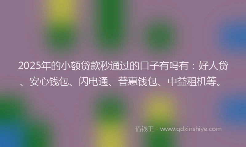 2025年的小额贷款秒通过的口子有吗有：好人贷、安心钱包、闪电通、普惠钱包、中益租机等。