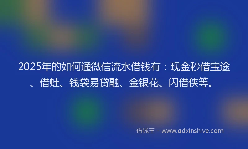 2025年的如何通微信流水借钱有：现金秒借宝途、借蛙、钱袋易贷融、金银花、闪借侠等。