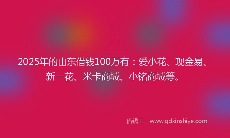 2025年的山东借钱100万有：爱小花、现金易、新一花、米卡商城、小铭商城等。