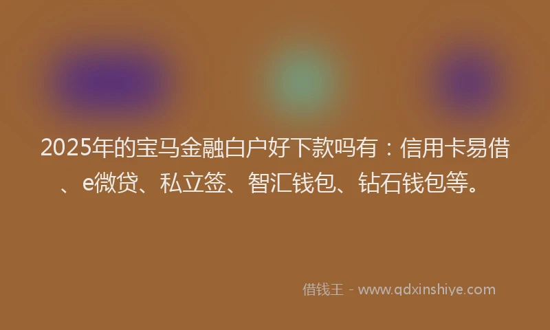 2025年的宝马金融白户好下款吗有：信用卡易借、e微贷、私立签、智汇钱包、钻石钱包等。