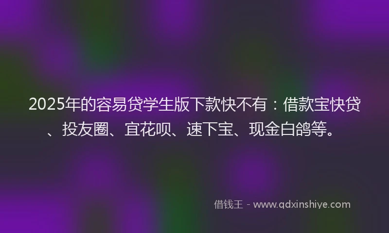 2025年的容易贷学生版下款快不有：借款宝快贷、投友圈、宜花呗、速下宝、现金白鸽等。
