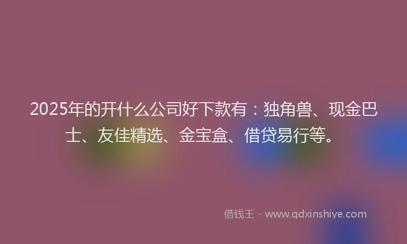 2025年的开什么公司好下款有：独角兽、现金巴士、友佳精选、金宝盒、借贷易行等。