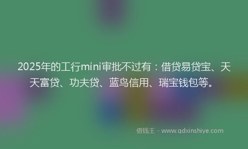 2025年的工行mini审批不过有：借贷易贷宝、天天富贷、功夫贷、蓝鸟信用、瑞宝钱包等。