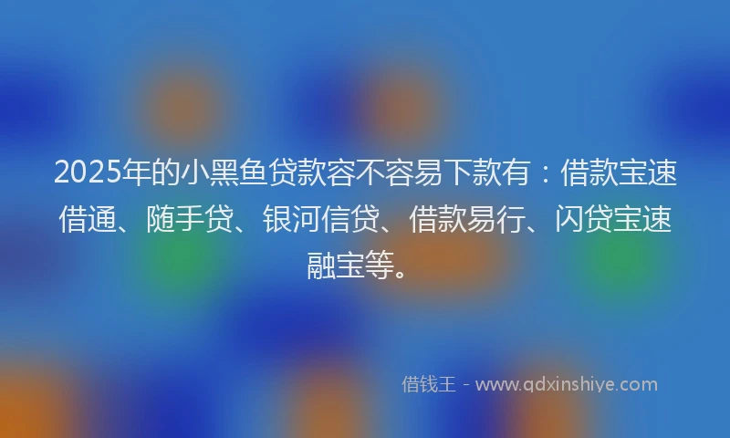 2025年的小黑鱼贷款容不容易下款有：借款宝速借通、随手贷、银河信贷、借款易行、闪贷宝速融宝等。