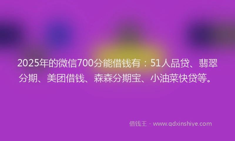 2025年的微信700分能借钱有：51人品贷、翡翠分期、美团借钱、森森分期宝、小油菜快贷等。