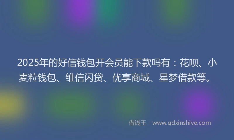 2025年的好信钱包开会员能下款吗有：花呗、小麦粒钱包、维信闪贷、优享商城、星梦借款等。