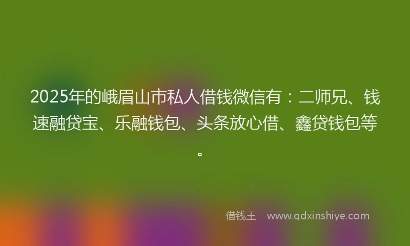 2025年的峨眉山市私人借钱微信有：二师兄、钱速融贷宝、乐融钱包、头条放心借、鑫贷钱包等。