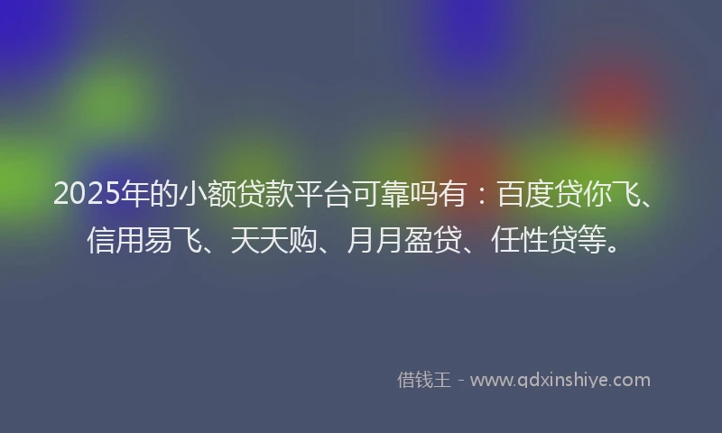 2025年的小额贷款平台可靠吗有：百度贷你飞、信用易飞、天天购、月月盈贷、任性贷等。