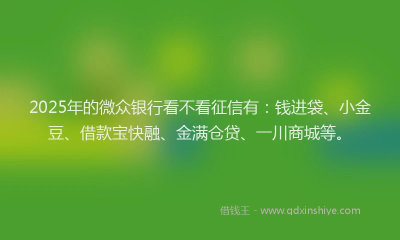 2025年的微众银行看不看征信有：钱进袋、小金豆、借款宝快融、金满仓贷、一川商城等。
