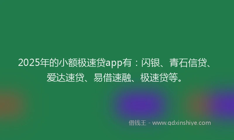2025年的小额极速贷app有：闪银、青石信贷、爱达速贷、易借速融、极速贷等。