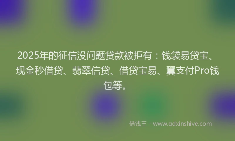2025年的征信没问题贷款被拒有：钱袋易贷宝、现金秒借贷、翡翠信贷、借贷宝易、翼支付Pro钱包等。
