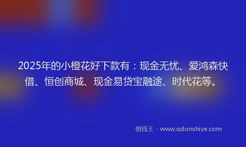 2025年的小橙花好下款有：现金无忧、爱鸿森快借、恒创商城、现金易贷宝融途、时代花等。