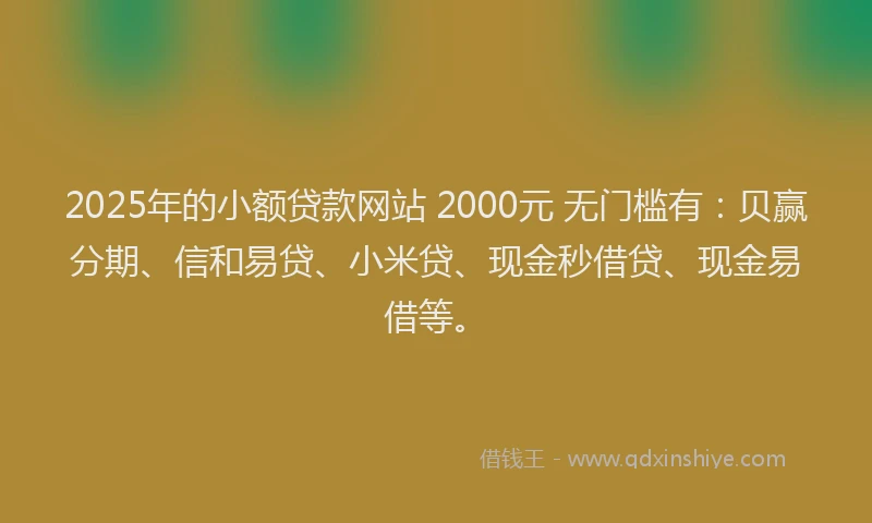 2025年的小额贷款网站 2000元 无门槛有：贝赢分期、信和易贷、小米贷、现金秒借贷、现金易借等。