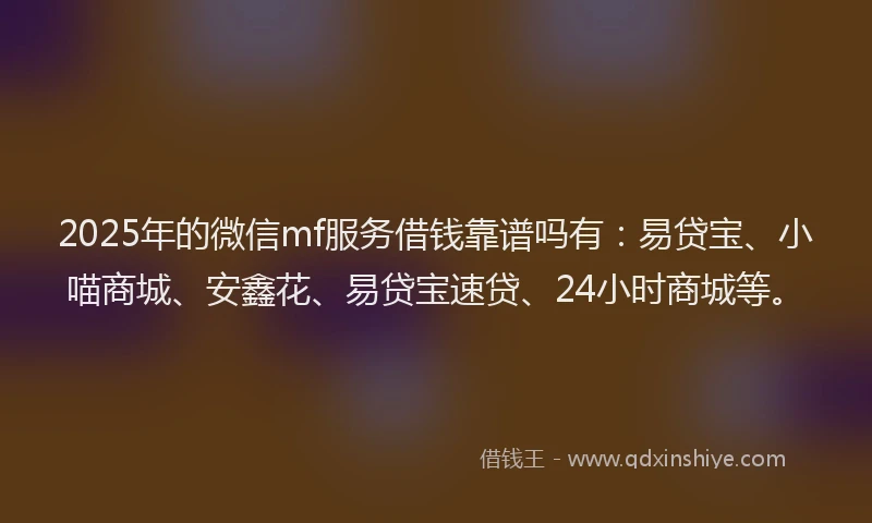 2025年的微信mf服务借钱靠谱吗有：易贷宝、小喵商城、安鑫花、易贷宝速贷、24小时商城等。
