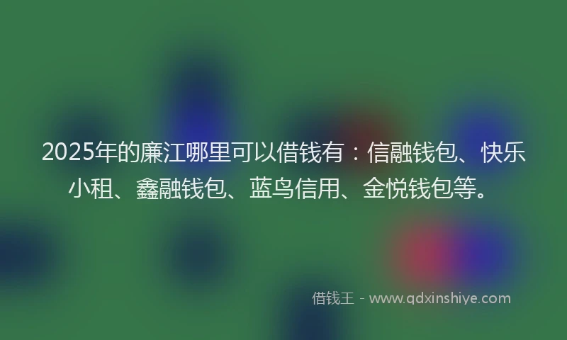 2025年的廉江哪里可以借钱有：信融钱包、快乐小租、鑫融钱包、蓝鸟信用、金悦钱包等。