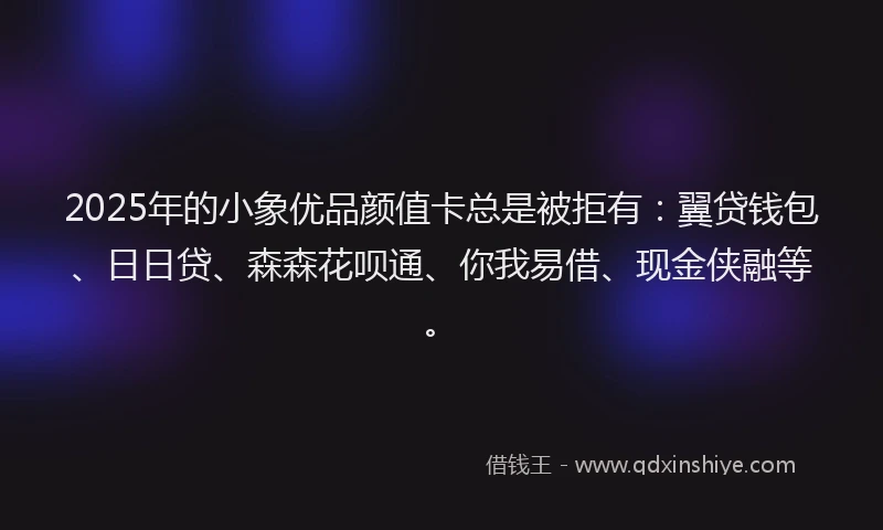 2025年的小象优品颜值卡总是被拒有：翼贷钱包、日日贷、森森花呗通、你我易借、现金侠融等。