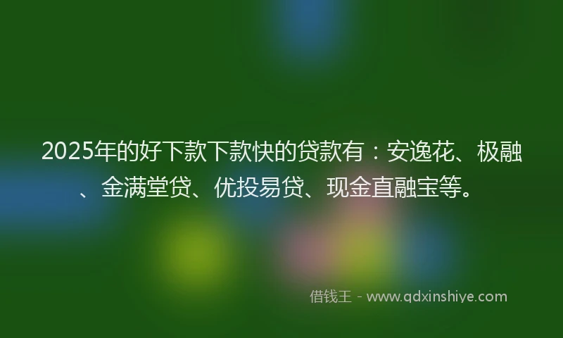 2025年的好下款下款快的贷款有：安逸花、极融、金满堂贷、优投易贷、现金直融宝等。