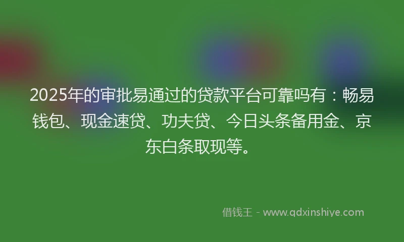 2025年的审批易通过的贷款平台可靠吗有：畅易钱包、现金速贷、功夫贷、今日头条备用金、京东白条取现等。