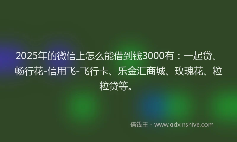 2025年的微信上怎么能借到钱3000有：一起贷、畅行花-信用飞-飞行卡、乐金汇商城、玫瑰花、粒粒贷等。