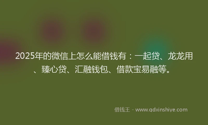 2025年的微信上怎么能借钱有：一起贷、龙龙用、臻心贷、汇融钱包、借款宝易融等。
