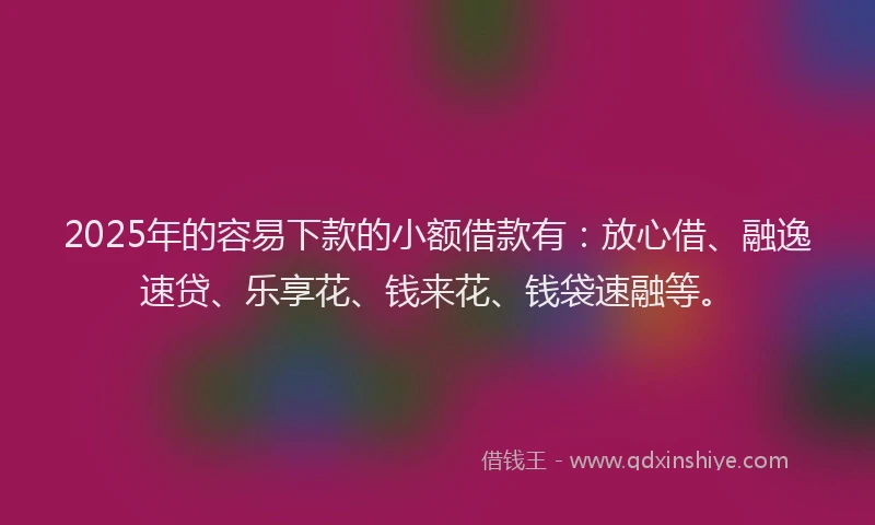 2025年的容易下款的小额借款有：放心借、融逸速贷、乐享花、钱来花、钱袋速融等。