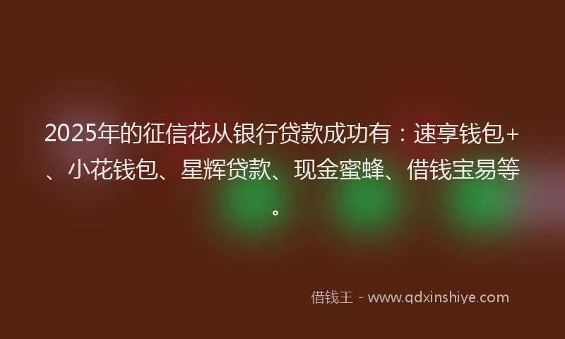 2025年的征信花从银行贷款成功有：速享钱包+、小花钱包、星辉贷款、现金蜜蜂、借钱宝易等。