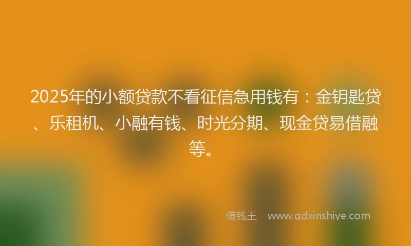 2025年的小额贷款不看征信急用钱有：金钥匙贷、乐租机、小融有钱、时光分期、现金贷易借融等。