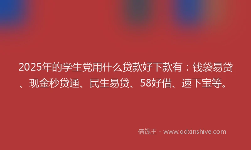 2025年的学生党用什么贷款好下款有：钱袋易贷、现金秒贷通、民生易贷、58好借、速下宝等。