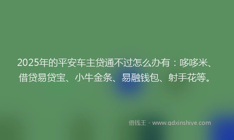 2025年的平安车主贷通不过怎么办有：哆哆米、借贷易贷宝、小牛金条、易融钱包、射手花等。