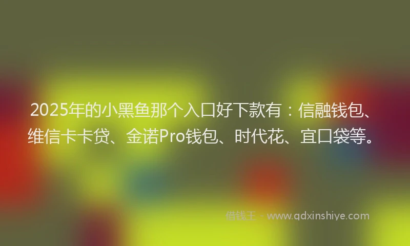 2025年的小黑鱼那个入口好下款有：信融钱包、维信卡卡贷、金诺Pro钱包、时代花、宜口袋等。