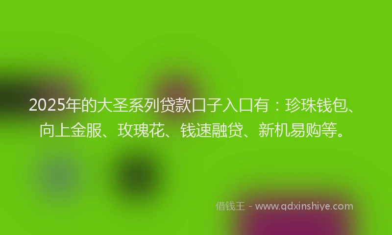 2025年的大圣系列贷款口子入口有：珍珠钱包、向上金服、玫瑰花、钱速融贷、新机易购等。