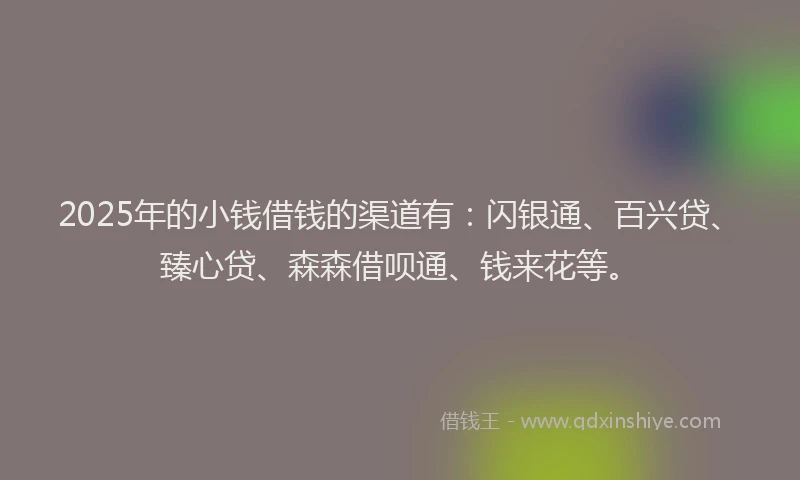 2025年的小钱借钱的渠道有：闪银通、百兴贷、臻心贷、森森借呗通、钱来花等。