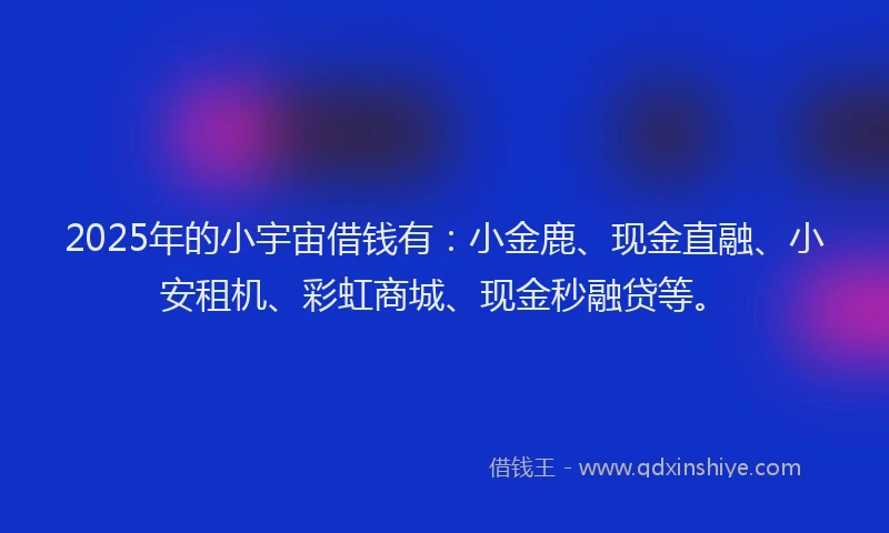 2025年的小宇宙借钱有：小金鹿、现金直融、小安租机、彩虹商城、现金秒融贷等。