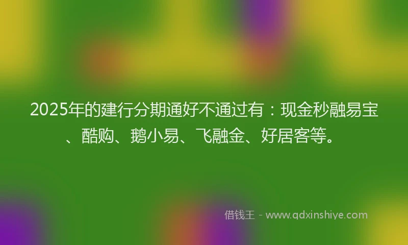 2025年的建行分期通好不通过有：现金秒融易宝、酷购、鹅小易、飞融金、好居客等。