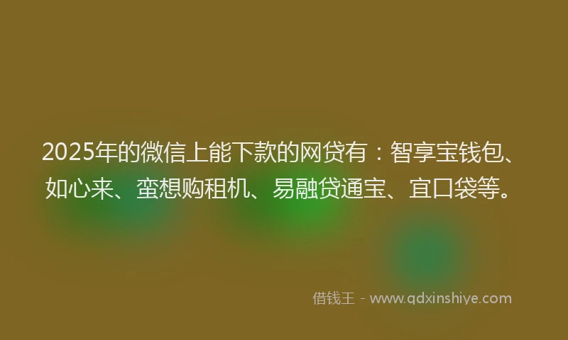 2025年的微信上能下款的网贷有：智享宝钱包、如心来、蛮想购租机、易融贷通宝、宜口袋等。