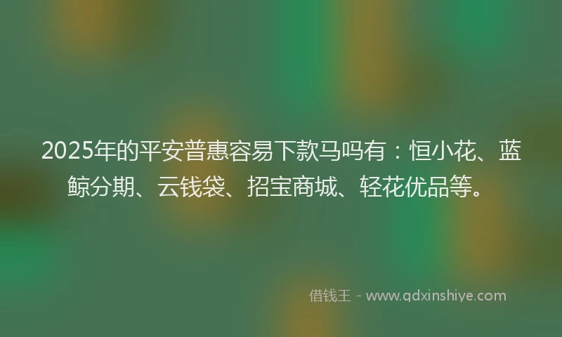 2025年的平安普惠容易下款马吗有：恒小花、蓝鲸分期、云钱袋、招宝商城、轻花优品等。