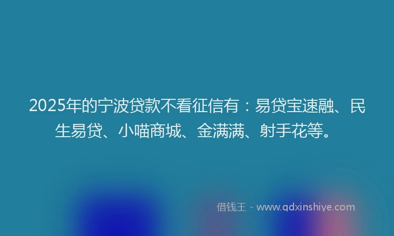 2025年的宁波贷款不看征信有：易贷宝速融、民生易贷、小喵商城、金满满、射手花等。