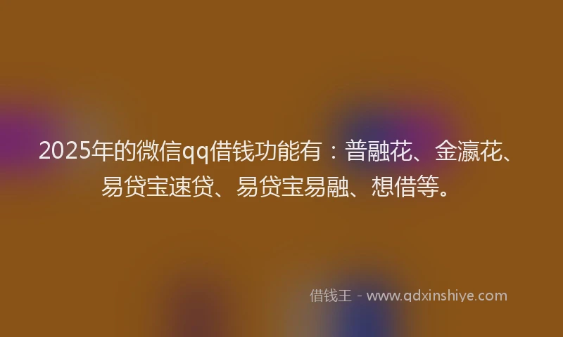 2025年的微信qq借钱功能有：普融花、金瀛花、易贷宝速贷、易贷宝易融、想借等。